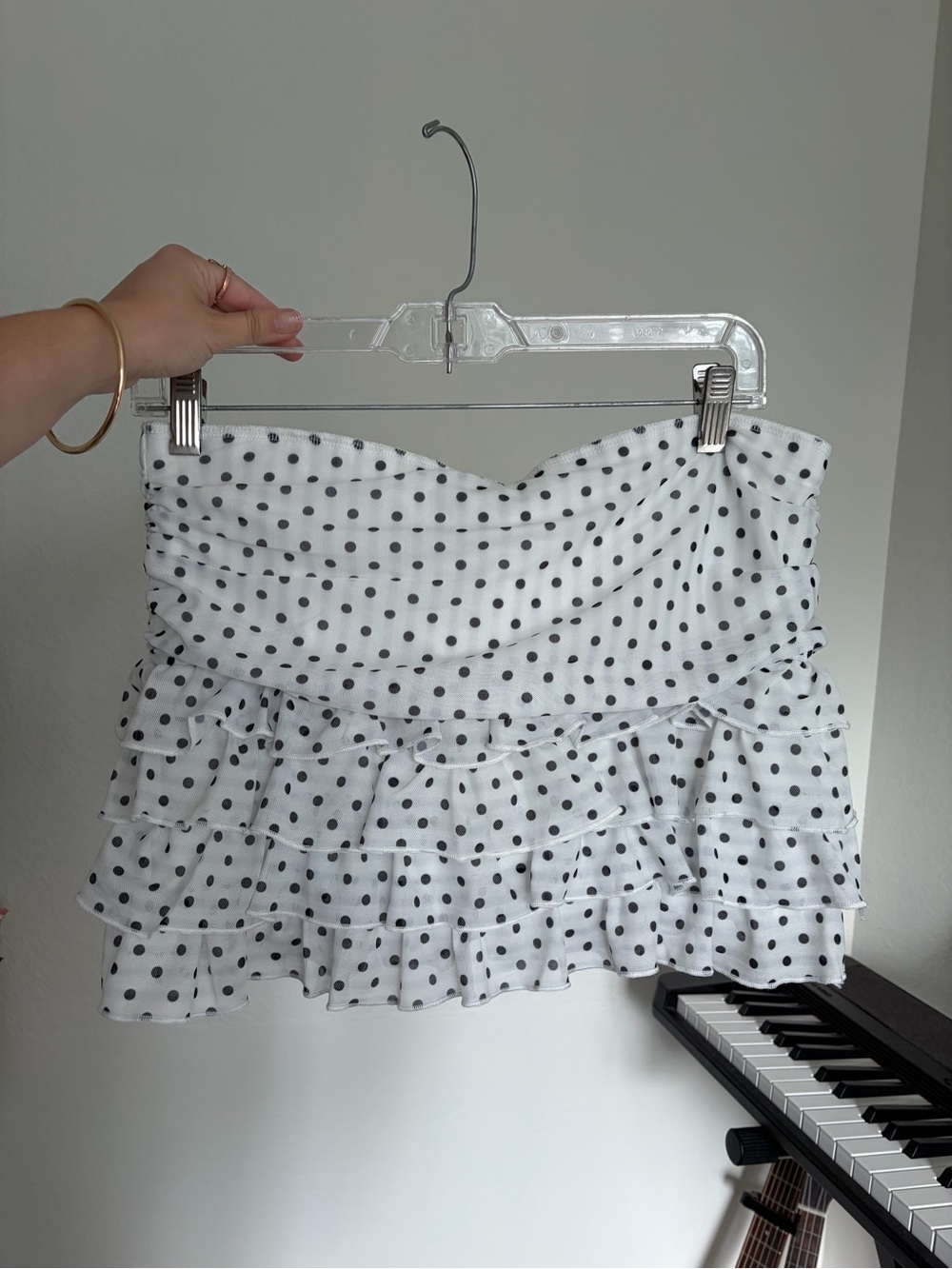 White Polka Dot Ruffle Mini Skirt - Women's